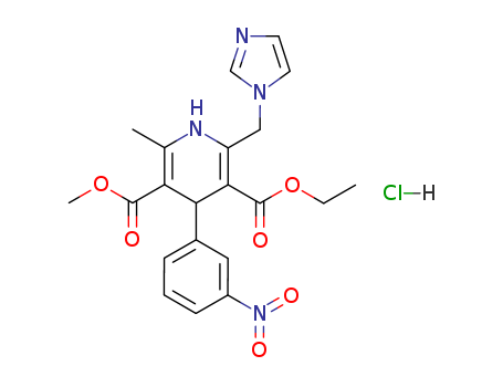 Molecular Structure of 103433-96-1 (3,5-Pyridinedicarboxylicacid, 1,4-dihydro-2-(1H-imidazol-1-ylmethyl)-6-methyl-4-(3-nitrophenyl)-,3-ethyl 5-methyl ester, hydrochloride (1:1))