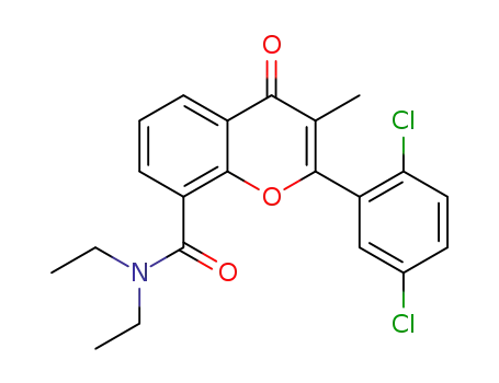 Molecular Structure of 90102-54-8 (4H-1-Benzopyran-8-carboxamide,
2-(2,5-dichlorophenyl)-N,N-diethyl-3-methyl-4-oxo-)
