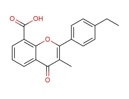 Molecular Structure of 90102-22-0 (4H-1-Benzopyran-8-carboxylic acid, 2-(4-ethylphenyl)-3-methyl-4-oxo-)