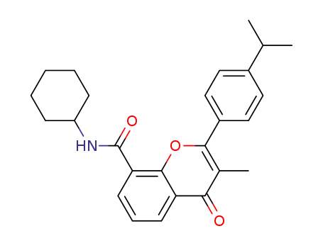 Molecular Structure of 90102-31-1 (4H-1-Benzopyran-8-carboxamide,
N-cyclohexyl-3-methyl-2-[4-(1-methylethyl)phenyl]-4-oxo-)
