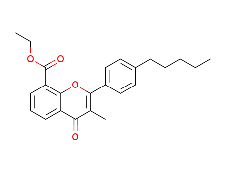 Molecular Structure of 90102-37-7 (4H-1-Benzopyran-8-carboxylic acid, 3-methyl-4-oxo-2-(4-pentylphenyl)-,
ethyl ester)