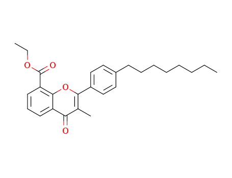 Molecular Structure of 90102-41-3 (4H-1-Benzopyran-8-carboxylic acid, 3-methyl-2-(4-octylphenyl)-4-oxo-,
ethyl ester)
