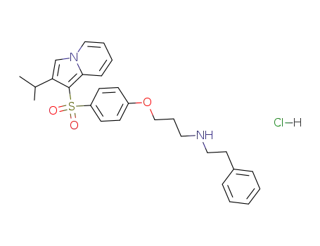 Molecular Structure of 114432-83-6 (Benzeneethanamine,
N-[3-[4-[[2-(1-methylethyl)-1-indolizinyl]sulfonyl]phenoxy]propyl]-,
monohydrochloride)