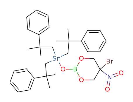 Molecular Structure of 99913-65-2 (1,3,2-Dioxaborinane,
5-bromo-5-nitro-2-[[tris(2-methyl-2-phenylpropyl)stannyl]oxy]-)