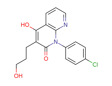 Molecular Structure of 89108-83-8 (1,8-Naphthyridin-2(1H)-one,
1-(4-chlorophenyl)-4-hydroxy-3-(3-hydroxypropyl)-)