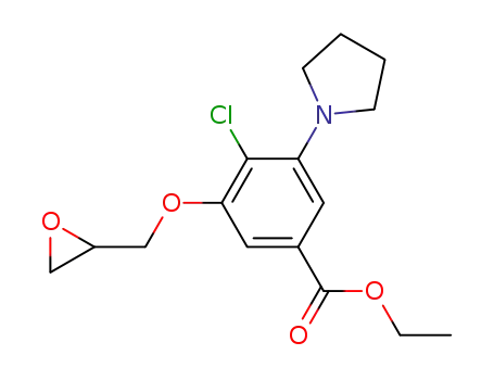 Molecular Structure of 88577-19-9 (Benzoic acid, 4-chloro-3-(oxiranylmethoxy)-5-(1-pyrrolidinyl)-, ethyl
ester)
