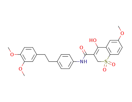 Molecular Structure of 111925-63-4 (2H-1-Benzothiopyran-3-carboxamide,
N-[4-[2-(3,4-dimethoxyphenyl)ethyl]phenyl]-4-hydroxy-6-methoxy-,
1,1-dioxide)