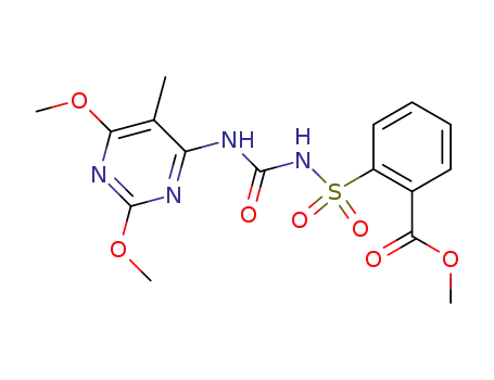 Molecular Structure of 95519-99-6 (Benzoic acid,
2-[[[[(2,6-dimethoxy-5-methyl-4-pyrimidinyl)amino]carbonyl]amino]sulfon
yl]-, methyl ester)