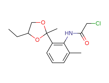 Molecular Structure of 82584-63-2 (Acetamide,
2-chloro-N-[2-(4-ethyl-2-methyl-1,3-dioxolan-2-yl)-6-methylphenyl]-)