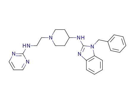 Molecular Structure of 90517-65-0 (1H-Benzimidazol-2-amine,
1-(phenylmethyl)-N-[1-[2-(2-pyrimidinylamino)ethyl]-4-piperidinyl]-)