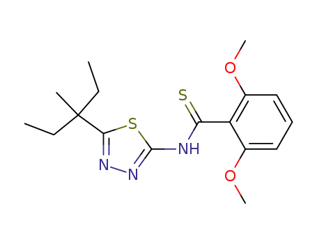 Molecular Structure of 82560-03-0 (Benzenecarbothioamide,
N-[5-(1-ethyl-1-methylpropyl)-1,3,4-thiadiazol-2-yl]-2,6-dimethoxy-)