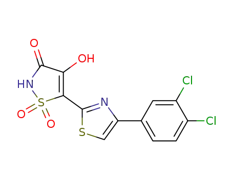 Molecular Structure of 90061-61-3 (3(2H)-Isothiazolone, 5-[4-(3,4-dichlorophenyl)-2-thiazolyl]-4-hydroxy-,
1,1-dioxide)