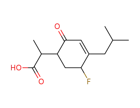 Molecular Structure of 62741-77-9 (3-Cyclohexene-1-acetic acid,
5-fluoro-a-methyl-4-(2-methylpropyl)-2-oxo-)