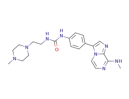 Molecular Structure of 825629-88-7 (Urea,
N-[4-[8-(methylamino)imidazo[1,2-a]pyrazin-3-yl]phenyl]-N'-[2-(4-methyl-
1-piperazinyl)ethyl]-)