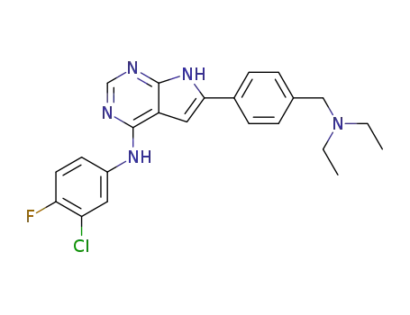 Molecular Structure of 497839-49-3 (1H-Pyrrolo[2,3-d]pyrimidin-4-amine,
N-(3-chloro-4-fluorophenyl)-6-[4-[(diethylamino)methyl]phenyl]-)