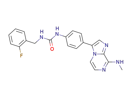 Molecular Structure of 825629-91-2 (Urea,
N-[(2-fluorophenyl)methyl]-N'-[4-[8-(methylamino)imidazo[1,2-a]pyrazin-
3-yl]phenyl]-)