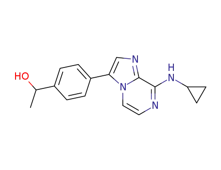 Molecular Structure of 825630-13-5 (Benzenemethanol,
4-[8-(cyclopropylamino)imidazo[1,2-a]pyrazin-3-yl]-a-methyl-)