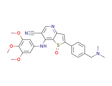 Molecular Structure of 700845-91-6 (Thieno[3,2-b]pyridine-6-carbonitrile,
2-[4-[(dimethylamino)methyl]phenyl]-7-[(3,4,5-trimethoxyphenyl)amino]-,
1-oxide)