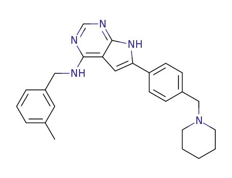 Molecular Structure of 497840-78-5 (1H-Pyrrolo[2,3-d]pyrimidin-4-amine,
N-[(3-methylphenyl)methyl]-6-[4-(1-piperidinylmethyl)phenyl]-)