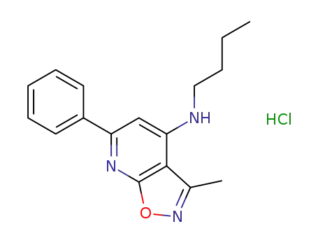 Molecular Structure of 61658-66-0 (Isoxazolo[5,4-b]pyridin-4-amine, N-butyl-3-methyl-6-phenyl-,
monohydrochloride)