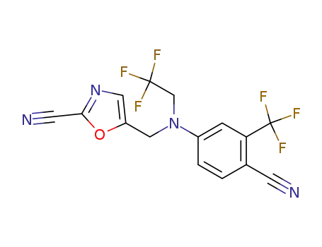 Molecular Structure of 916808-77-0 (2-Oxazolecarbonitrile,
5-[[[4-cyano-3-(trifluoromethyl)phenyl](2,2,2-trifluoroethyl)amino]methyl]-)