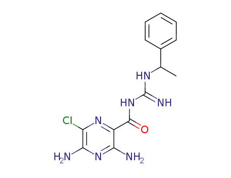 Molecular Structure of 1634-15-7 (Pyrazinecarboxamide,
3,5-diamino-6-chloro-N-[imino[(1-phenylethyl)amino]methyl]-)