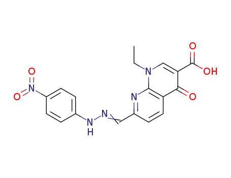 Molecular Structure of 67366-11-4 (1,8-Naphthyridine-3-carboxylic acid,
1-ethyl-1,4-dihydro-7-[[(4-nitrophenyl)hydrazono]methyl]-4-oxo-)