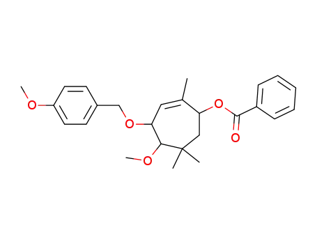 Molecular Structure of 149899-00-3 (2-Cyclohepten-1-ol,
5-methoxy-4-[(4-methoxyphenyl)methoxy]-2,6,6-trimethyl-, benzoate)