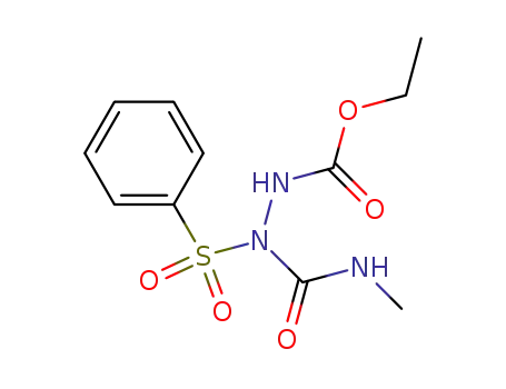 Molecular Structure of 63148-11-8 (Hydrazinecarboxylic acid, 2-[(methylamino)carbonyl]-2-(phenylsulfonyl)-,
ethyl ester)