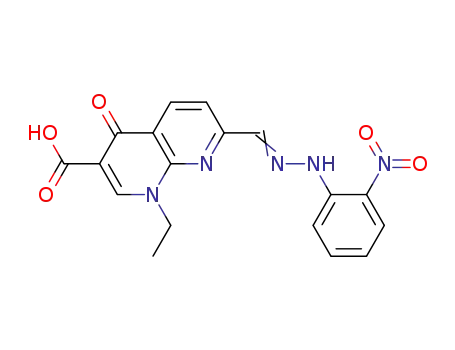 Molecular Structure of 67366-12-5 (1,8-Naphthyridine-3-carboxylic acid,
1-ethyl-1,4-dihydro-7-[[(2-nitrophenyl)hydrazono]methyl]-4-oxo-)