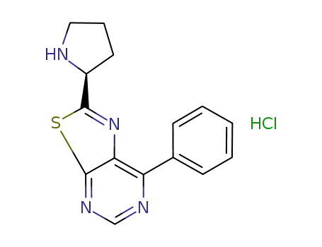 Molecular Structure of 950192-41-3 ((S)-7-Phenyl-2-(pyrrolidin-2-yl)thiazolo-[5,4-d]pyrimidine hydrochloride)