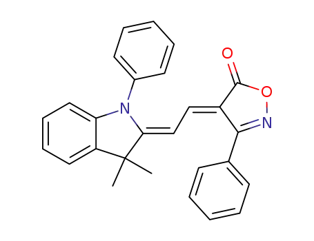 Molecular Structure of 65156-12-9 (5(4H)-Isoxazolone,
4-[(1,3-dihydro-3,3-dimethyl-1-phenyl-2H-indol-2-ylidene)ethylidene]-3-
phenyl-)