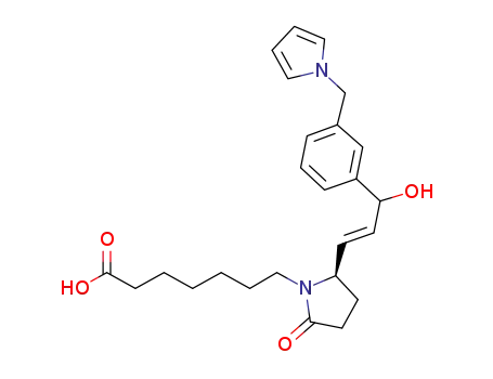Molecular Structure of 493035-16-8 (1-Pyrrolidineheptanoic acid,
2-[(1E)-3-hydroxy-3-[3-(1H-pyrrol-1-ylmethyl)phenyl]-1-propenyl]-5-oxo-,
(2R)-)