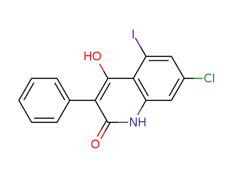 Molecular Structure of 142326-63-4 (2(1H)-Quinolinone, 7-chloro-4-hydroxy-5-iodo-3-phenyl-)