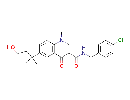 Molecular Structure of 282536-21-4 (3-Quinolinecarboxamide,
N-[(4-chlorophenyl)methyl]-1,4-dihydro-6-(3-hydroxy-1,1-dimethylpropyl)
-1-methyl-4-oxo-)