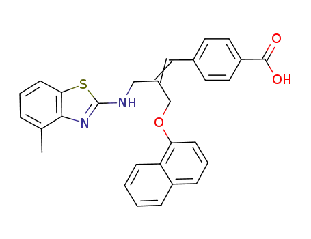 Molecular Structure of 878401-33-3 (Benzoic acid,
4-[2-[[(4-methyl-2-benzothiazolyl)amino]methyl]-3-(1-naphthalenyloxy)-1-
propenyl]-)