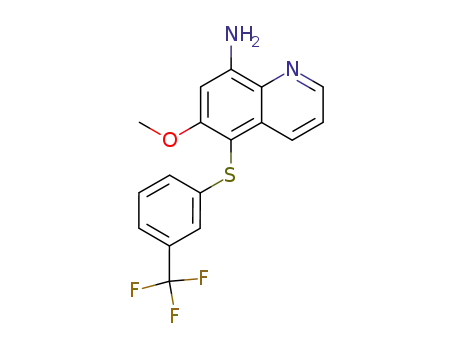 Molecular Structure of 64895-60-9 (8-Quinolinamine, 6-methoxy-5-[[3-(trifluoromethyl)phenyl]thio]-)