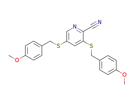Molecular Structure of 61830-13-5 (2-Pyridinecarbonitrile, 3,5-bis[[(4-methoxyphenyl)methyl]thio]-)