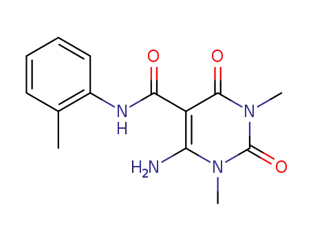Molecular Structure of 64467-18-1 (5-Pyrimidinecarboxamide,
6-amino-1,2,3,4-tetrahydro-1,3-dimethyl-N-(2-methylphenyl)-2,4-dioxo-)