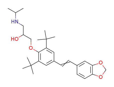 Molecular Structure of 64956-56-5 (2-Propanol,
1-[4-[2-(1,3-benzodioxol-5-yl)ethenyl]-2,6-bis(1,1-dimethylethyl)phenoxy]
-3-[(1-methylethyl)amino]-, (E)-)