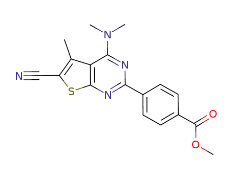 Molecular Structure of 731856-30-7 (Benzoic acid,
4-[6-cyano-4-(dimethylamino)-5-methylthieno[2,3-d]pyrimidin-2-yl]-,
methyl ester)
