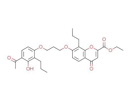 Molecular Structure of 61270-41-5 (4H-1-Benzopyran-2-carboxylic acid,
7-[3-(4-acetyl-3-hydroxy-2-propylphenoxy)propoxy]-4-oxo-8-propyl-,
ethyl ester)