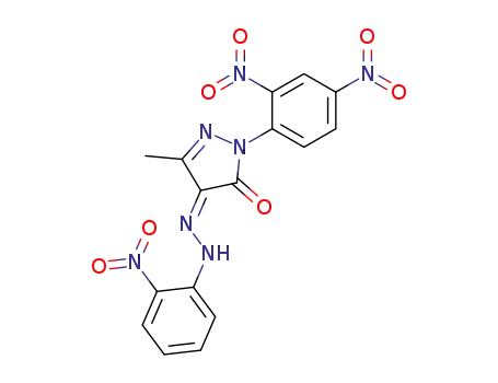 Molecular Structure of 20954-38-5 (1H-Pyrazole-4,5-dione, 1-(2,4-dinitrophenyl)-3-methyl-,
4-[(2-nitrophenyl)hydrazone])