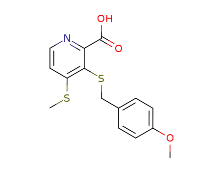 Molecular Structure of 64303-95-3 (2-Pyridinecarboxylic acid,
3-[[(4-methoxyphenyl)methyl]thio]-4-(methylthio)-)