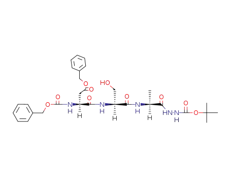Molecular Structure of 63589-70-8 (L-Alanine, N-[N-[N-[(phenylmethoxy)carbonyl]-L-a-aspartyl]-L-seryl]-,
4-(phenylmethyl) ester, 1-[2-[(1,1-dimethylethoxy)carbonyl]hydrazide])