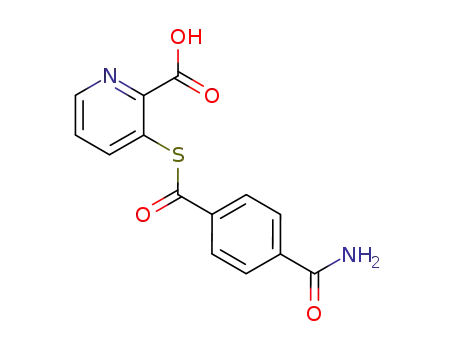 Molecular Structure of 62013-55-2 (2-Pyridinecarboxylic acid, 3-[[4-(aminocarbonyl)benzoyl]thio]-)