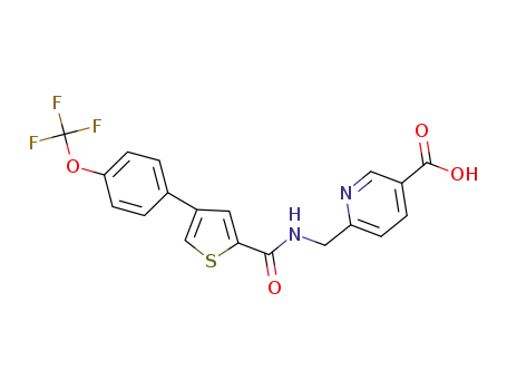 Molecular Structure of 666721-71-7 (3-Pyridinecarboxylic acid,
6-[[[[4-[4-(trifluoromethoxy)phenyl]-2-thienyl]carbonyl]amino]methyl]-)