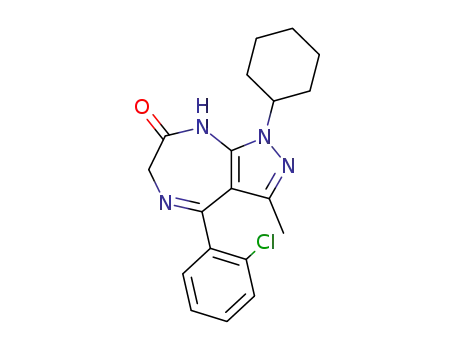 Molecular Structure of 63961-16-0 (Pyrazolo[3,4-e][1,4]diazepin-7(1H)-one,
4-(2-chlorophenyl)-1-cyclohexyl-6,8-dihydro-3-methyl-)