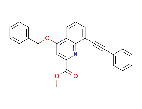 Molecular Structure of 495410-35-0 (2-Quinolinecarboxylic acid, 8-(phenylethynyl)-4-(phenylmethoxy)-,
methyl ester)