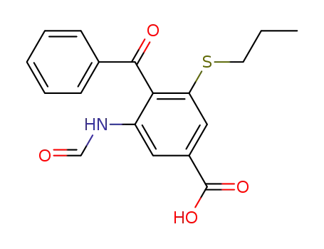 Molecular Structure of 55232-90-1 (Benzoic acid, 4-benzoyl-3-(formylamino)-5-(propylthio)-)